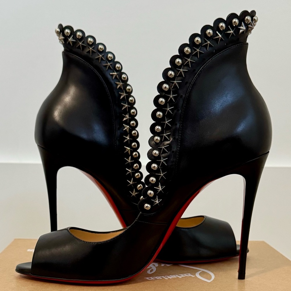 Christian Louboutin Black Studded Peep-Toe Heels